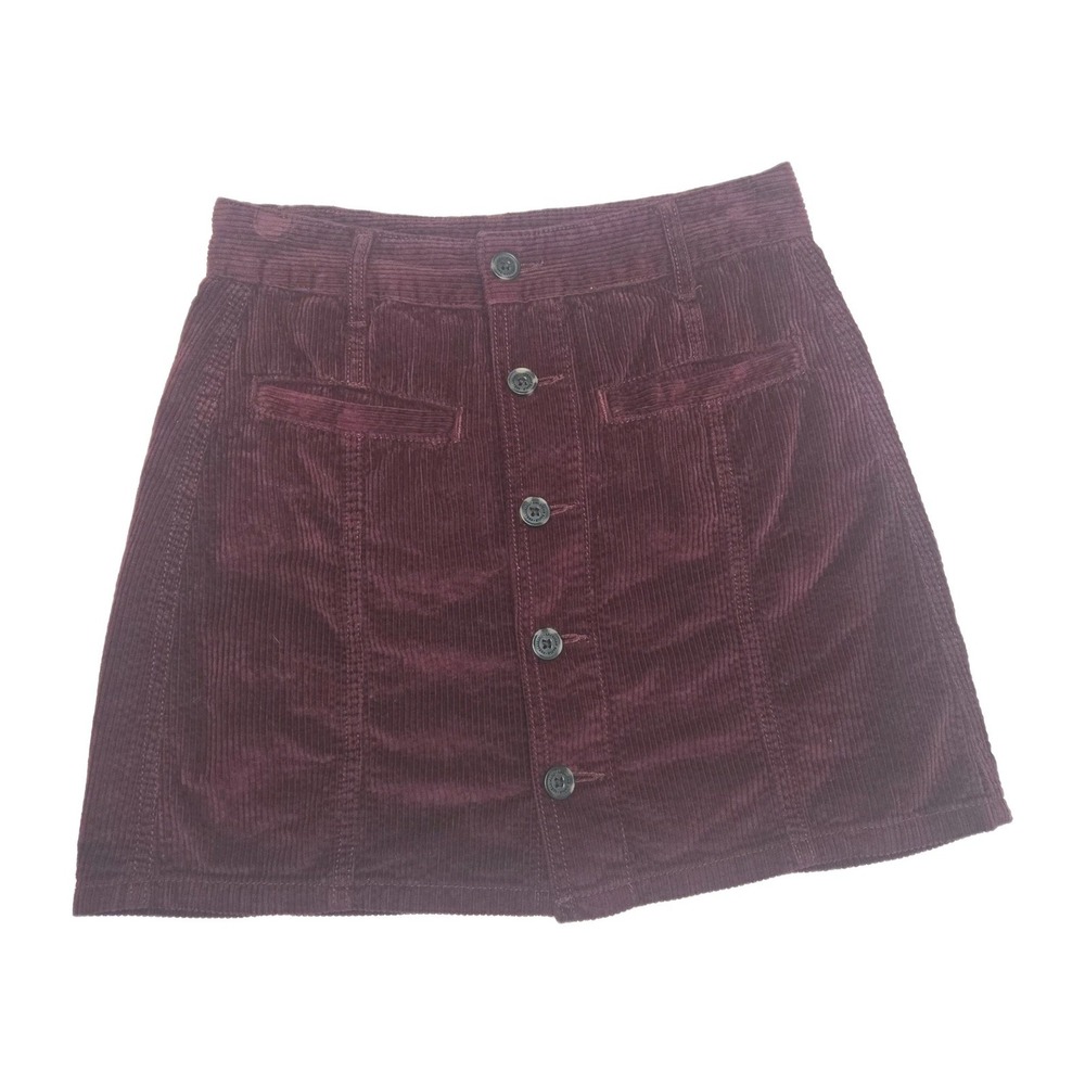 American Eagle Hi Rise A-Line 100% Cotton Button Corduroy Mini Skirt Burgandy‎ 0